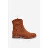 Hnedé dámske členkové topánky z eko semišu na nízkom podpätku, HY42-135 CAMEL