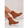 Hnedé dámske členkové topánky z eko semišu na nízkom podpätku, HY42-135 CAMEL