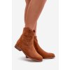 Hnedé dámske členkové topánky z eko semišu na nízkom podpätku, HY42-135 CAMEL
