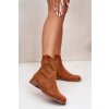 Hnedé dámske členkové topánky z eko semišu na nízkom podpätku, HY42-135 CAMEL