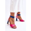 Ružové dámske sandále na stĺpovom podpätku z ekologickej kože, M349 FUSHIA