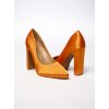 Dámske oranžové saténové lodičky na hrubom opätku, kód 1139