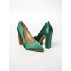 Dámske zelené saténové lodičky na opätku, kód 1139
