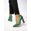 Dámske zelené saténové lodičky na opätku, kód 1139