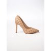 Dámske béžové lodičky z eko kože na ihloвом podpätku, pikované, S2D9340-7