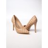 Dámske béžové lodičky z eko kože na ihloвом podpätku, pikované, S2D9340-7