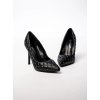 Dámske čierne lodičky z eko kože s pikovaním, špicatá špička S2D9340-7
