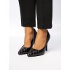 Dámske čierne lodičky z eko kože s pikovaním, špicatá špička S2D9340-7