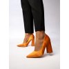 Dámske oranžové saténové lodičky na hrubom opätku, kód 9820