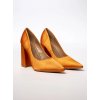Dámske oranžové saténové lodičky na hrubom opätku, kód 9820