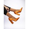 Dámske oranžové saténové lodičky na hrubom opätku, kód 9820