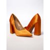 Dámske oranžové saténové lodičky na hrubom opätku, kód 9820