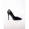 Dámske čierne lodičky z eko kože s pikovaním, špičatá špička - T3D82188-2