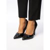 Dámske čierne lodičky z eko kože s pikovaním, špičatá špička - T3D82188-2