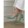 Dámske zelené textilné lodičky na hrubom opätku, štýlové, kód 260-32