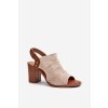 Dámske béžové sandále z eko semišu na stĺpovom podpätku, kód 24SD35-7184 BEIGE