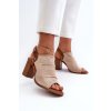 Dámske béžové sandále z eko semišu na stĺpovom podpätku, kód 24SD35-7184 BEIGE