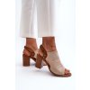 Dámske béžové sandále z eko semišu na stĺpovom podpätku, kód 24SD35-7184 BEIGE