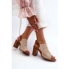 Dámske béžové sandále z eko semišu na stĺpovom podpätku, kód 24SD35-7184 BEIGE