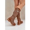 Síťované Kozačky Na Plochém Podpatku Do Poloviny Lýtka Hnědé Asgerda (Veľkosť 37)