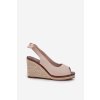 Dámske béžové sandále na platforme, textilné, kód M503 BEIGE