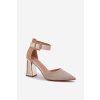 Dámske béžové sandále z EKO semišu na stĺpovom podpätku M389 KHAKI