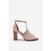 Dámske béžové sandále z EKO semišu na stĺpovom podpätku, M392 BEIGE