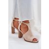 Dámske béžové sandále z EKO semišu na stĺpovom podpätku, M392 BEIGE