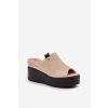 Dámske šľapky EK05P BEIGE, béžové, s platformou a 9 cm podpätkom