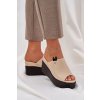 Dámske šľapky EK05P BEIGE, béžové, s platformou a 9 cm podpätkom