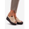 Dámske šľapky EK05P BEIGE, béžové, s platformou a 9 cm podpätkom