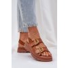 Eko kožené sandály s přezkami camel Vulinea (Veľkosť 36)