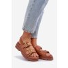 Eko kožené sandály s přezkami camel Vulinea (Veľkosť 36)