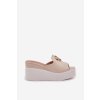 Dámske šľapky na platforme EK20P BEIGE - béžová eko koža