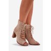 Dámske béžové sandále z eko semišu na stĺpovom podpätku, M391 KHAKI