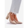 Dámske béžové lodičky z eko semišu na ihličkovom podpätku, M388 BEIGE