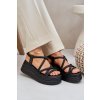 Čierne dámske sandále na plnej platforme z ekokože, RR-23P BLACK