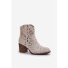 Dámske členkové topánky na podpätku EKO semiš, viacfarebné kvety ASA250-5 BEŻ KWIATY