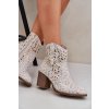 Dámske členkové topánky na podpätku EKO semiš, viacfarebné kvety ASA250-5 BEŻ KWIATY