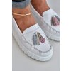 Kožené dámské mokasíny s třásněmi na platformě a klínu bílé Eleazetta (Veľkosť 40)