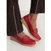 Červené dámske mokasíny z ekokože, perforácia, kód 009