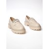 Béžové dámske mokasíny z lakovanej eko kože, štýlové, kód 20822-8A