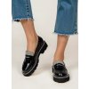 Dámske čierne mokasíny z lakovanej eko kože, kód 20822-8A