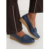 Dámske modré mokasíny z ekokože, perforácia, kód 009
