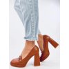 Dámske hnedé lodičky z eko kože, podpätok 9cm, kód M047