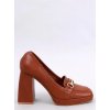 Dámske hnedé lodičky z eko kože, podpätok 9cm, kód M047