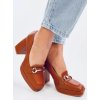 Dámske hnedé lodičky z eko kože, podpätok 9cm, kód M047