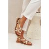 Kožené Ploché Sandály S Propletenými Pásky Zazoo 40429 Zlaté (Veľkosť 36)