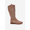 Kozačky S Vystřihovaným Svrškem Na Plochém Podpatku S.Barski HY51-860 Béžové (Veľkosť 36)