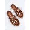 Kožené ploché klapky s pantherou zazoo 40383 hnedé / 40383 BF.ZŁ+LAMP BR (Veľkosť 36)